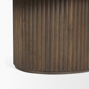 Mercana Terra Elegant Oval Coffee Table with Hydraulic Lift-Top & Fluted Base for Modern Living Rooms Dark Brown Wood 69875