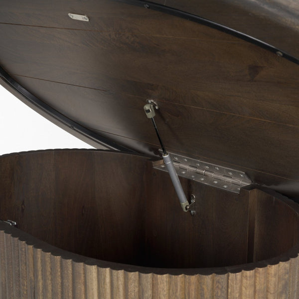 Mercana Terra Elegant Oval Coffee Table with Hydraulic Lift-Top & Fluted Base for Modern Living Rooms Dark Brown Wood 69875