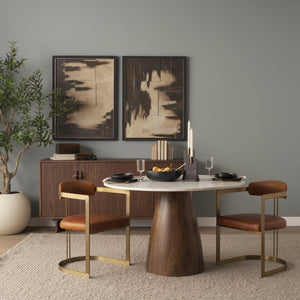 Mercana Allyson Round Dining Table with Elegant White Marble Top & Warm Wood Pedestal for Timeless Style 70565-AB