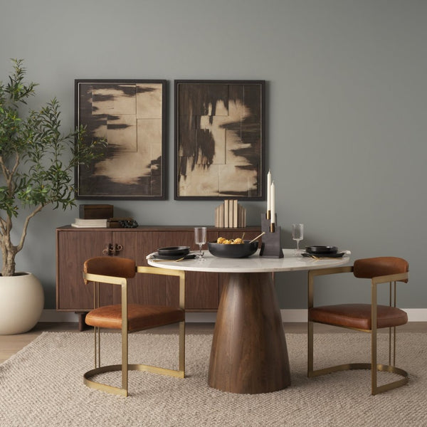 Mercana Allyson Round Dining Table with Elegant White Marble Top & Warm Wood Pedestal for Timeless Style 70565-AB