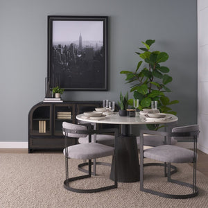 Mercana Hollyfield II Dining Chair – Luxurious Upholstered Seat with Striking Gold Iron Frame for Modern Spaces Gray Fabric | Black Metal 69454