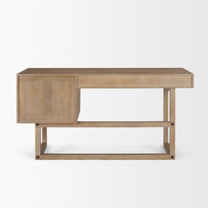 Mercana Grier 60" Solid Mango Wood Office Desk with Elegant Cane Drawer Fronts for Stylish Workspaces Light Brown Wood | Cane Accent 69899