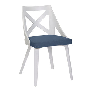 English Elm Dakota-Charlotte 5-Piece Dining Set: Modern White Metal Frame, Brown Bamboo Top & Blue Cushions B202S01483