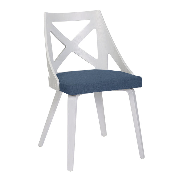 English Elm Dakota-Charlotte 5-Piece Dining Set: Modern White Metal Frame, Brown Bamboo Top & Blue Cushions B202S01483