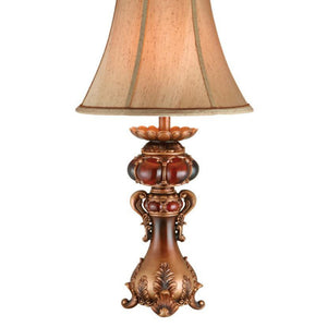 English Elm 31" 31" Tall Polyresin Table Lamp with Red Marble Accent, Two-Tone Brown Finish & Linen Shade, UL Listed, 3-Way 100W Compatible B072116194