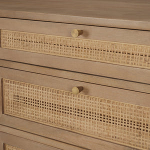 Mercana Grier 60" Solid Mango Wood Office Desk with Elegant Cane Drawer Fronts for Stylish Workspaces Light Brown Wood | Cane Accent 69899