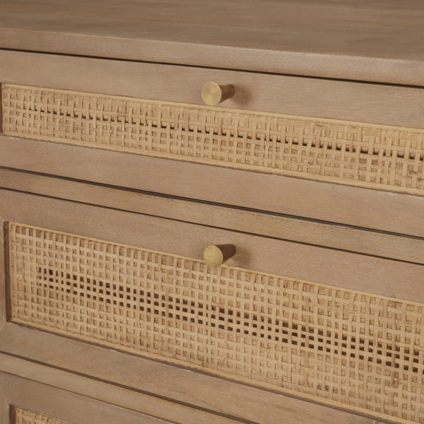 Mercana Grier 60" Solid Mango Wood Office Desk with Elegant Cane Drawer Fronts for Stylish Workspaces Light Brown Wood | Cane Accent 69899