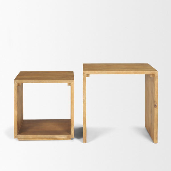 Mercana Alanna Set of 2 Stylish Mango Wood Nesting Accent Tables for Modern Living Room or Office Use 69944