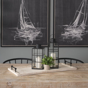 Mercana Alfred Rectangular Herringbone Tray - Rustic Charm with Metal Handles for Stylish Serving & Décor 67036