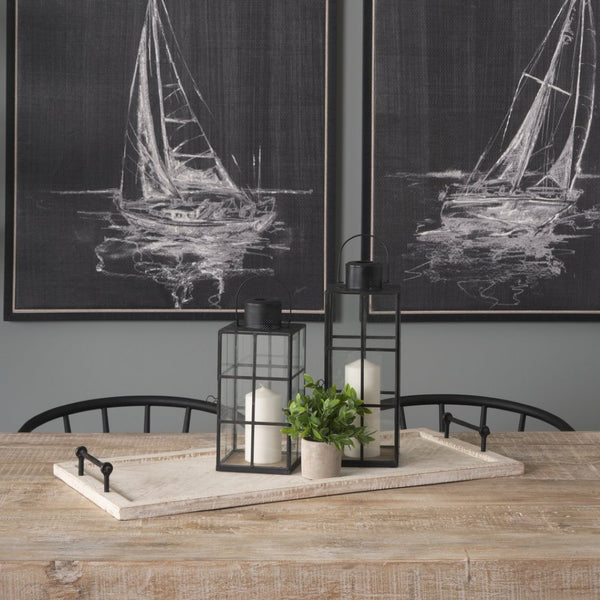 Mercana Alfred Rectangular Herringbone Tray - Rustic Charm with Metal Handles for Stylish Serving & Décor 67036