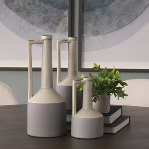 Mercana Burton Modern Two-Tone Ceramic Jug Vase - Stylish Home Accent for Contemporary and Boho Decor White and Gray Ceramic | 16H 30952