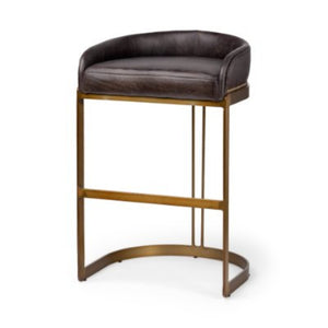 Mercana Hollyfield Luxe Leather Seat with Stylish Metal Base - Perfect for Modern Kitchen or Home Bar Setup VN Black Leather | Antiqued Gold Metal | Bar 67080V