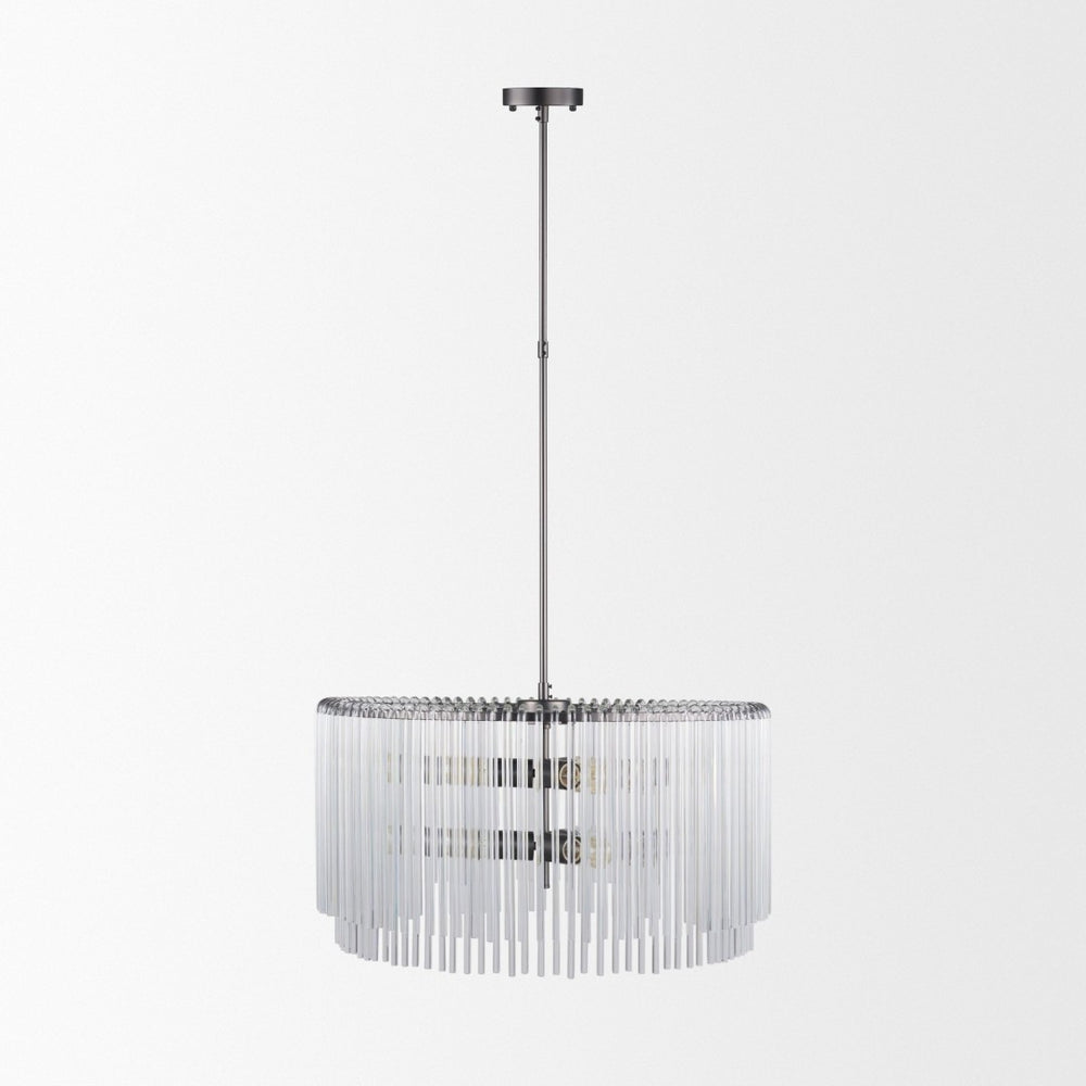 Mercana Anna Dramatic Six-Bulb Chandelier with Gun-Metal Frame & Clear Rods for Modern Glam Interiors 67140