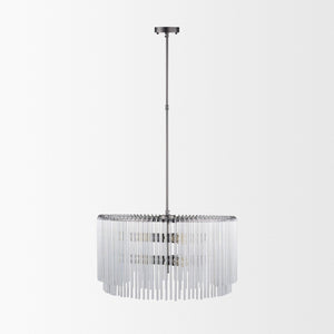 Mercana Anna Dramatic Six-Bulb Chandelier with Gun-Metal Frame & Clear Rods for Modern Glam Interiors 67140