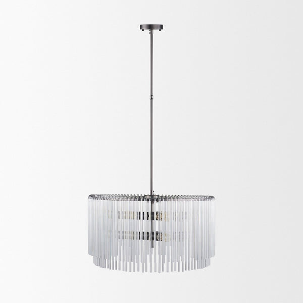 Mercana Anna Dramatic Six-Bulb Chandelier with Gun-Metal Frame & Clear Rods for Modern Glam Interiors 67140