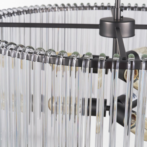 Mercana Anna Dramatic Six-Bulb Chandelier with Gun-Metal Frame & Clear Rods for Modern Glam Interiors 67140
