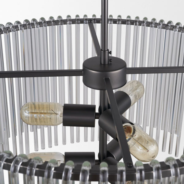 Mercana Anna Dramatic Six-Bulb Chandelier with Gun-Metal Frame & Clear Rods for Modern Glam Interiors 67140