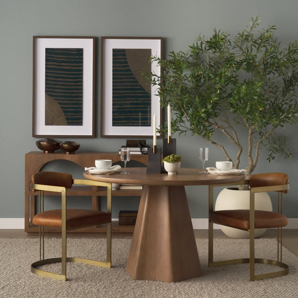 Mercana Jovani Elegant Round Dining Table in Solid Mango Wood with Sculptural Pedestal for Stunning Spaces 48" Lt Brown Wood Top | Lt Brown Wood Base 71105-AB