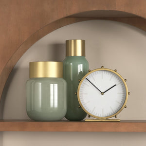 Mercana Marian Sculptural Table Clock - Rustic Metal Accent with Studded Design for Modern & Industrial Decor Gold Metal | Round 69482