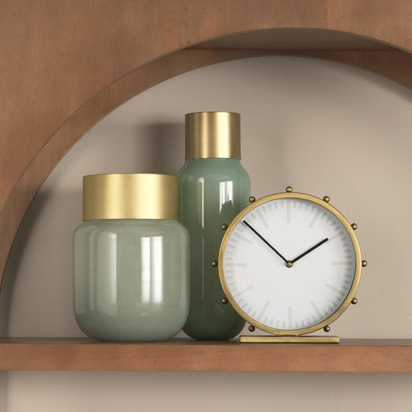 Mercana Marian Sculptural Table Clock - Rustic Metal Accent with Studded Design for Modern & Industrial Decor Gold Metal | Round 69482