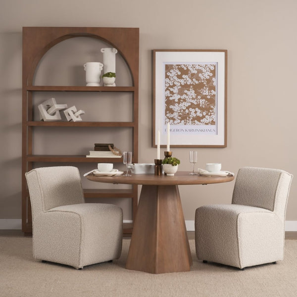 Mercana Jovani Elegant Round Dining Table in Solid Mango Wood with Sculptural Pedestal for Stunning Spaces 48" Lt Brown Wood Top | Lt Brown Wood Base 71105-AB