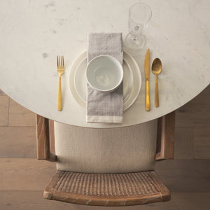 Mercana Clara Armless Dining Chair with Woven Cane Back and Cushioned Seat for Coastal and Boho Spaces Cream Fabric | Brown Wood 69351