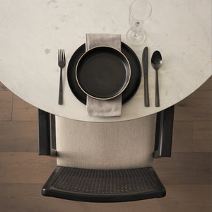 Mercana Clara Armless Dining Chair with Woven Cane Back and Cushioned Seat for Coastal and Boho Spaces Cream Fabric |Black Wood (Armchair) 69352