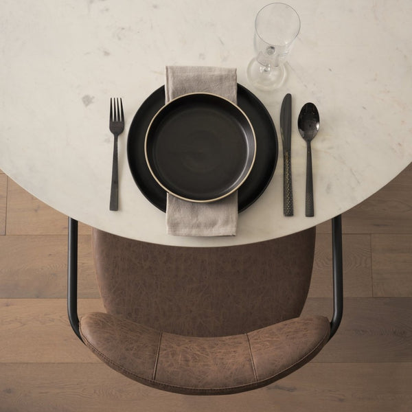 Mercana Parker Industrial Dining Chair with Elegant Sculptural Design for Comfort and Versatile Style Black Metal | Brown Faux Leather 70779