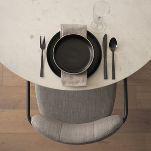 Mercana Parker Modern Sculptural Dining Chair with Curved Backrest for Elegant Spaces and Versatile Use Gray Fabric | Black Metal 69358