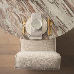 Mercana Damon Upholstered Dining Chair with Casters - Elegant Cream Fabric, Supportive Backrest & Mobility Cream Boucle Fabric 69615