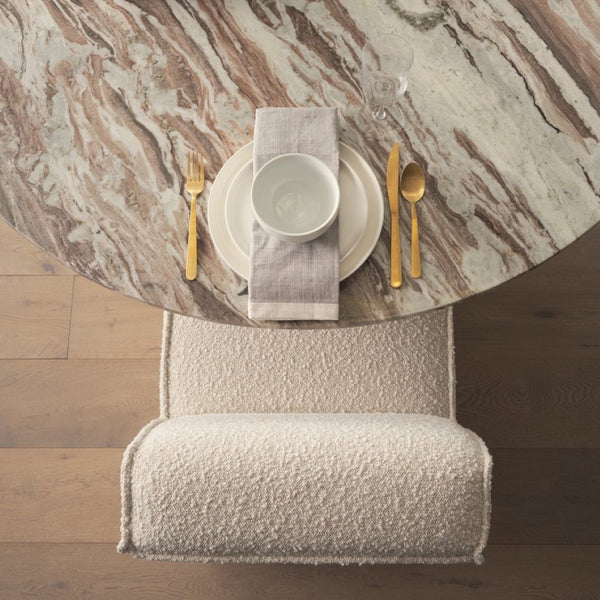 Mercana Damon Upholstered Dining Chair with Casters - Elegant Cream Fabric, Supportive Backrest & Mobility Cream Boucle Fabric 69615