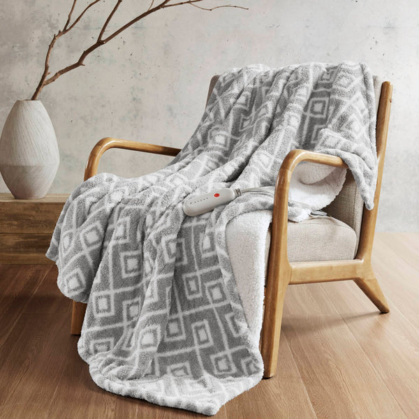 English Elm 1 Pcs Dream Soft Heated Throw - 50X60" Cozy Grey Geo Blanket For Ultimate Comfort & Warmth B035P319633