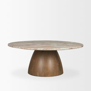 Mercana Allyson Round Pedestal Coffee Table with Unique Marble Top - Elegant Modern Design for Living Spaces 71102-AB