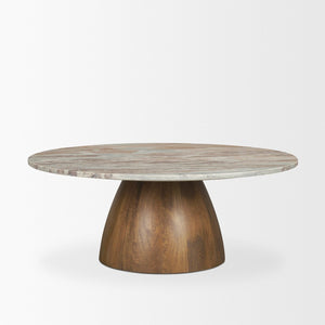 Mercana Allyson Round Pedestal Coffee Table with Unique Marble Top - Elegant Modern Design for Living Spaces 71102-AB