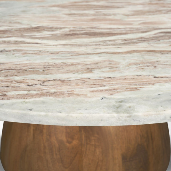Mercana Allyson Round Pedestal Coffee Table with Unique Marble Top - Elegant Modern Design for Living Spaces 71102-AB
