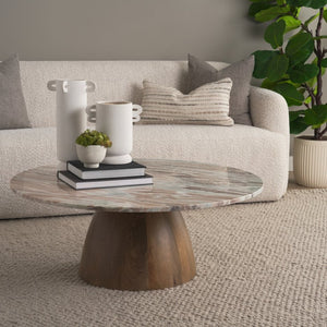 Mercana Allyson Round Pedestal Coffee Table with Unique Marble Top - Elegant Modern Design for Living Spaces 71102-AB