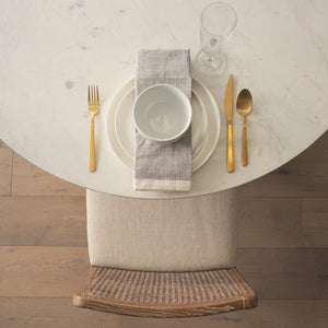 Mercana Clara Armless Dining Chair with Woven Cane Back and Cushioned Seat for Coastal and Boho Spaces Cream Fabric |Brown Wood 69349