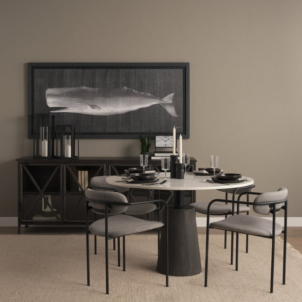 Mercana Maxwell Dining Table - Elegant Round White Marble Top with Sleek Black Pedestal Base for Modern Homes 70781-AB