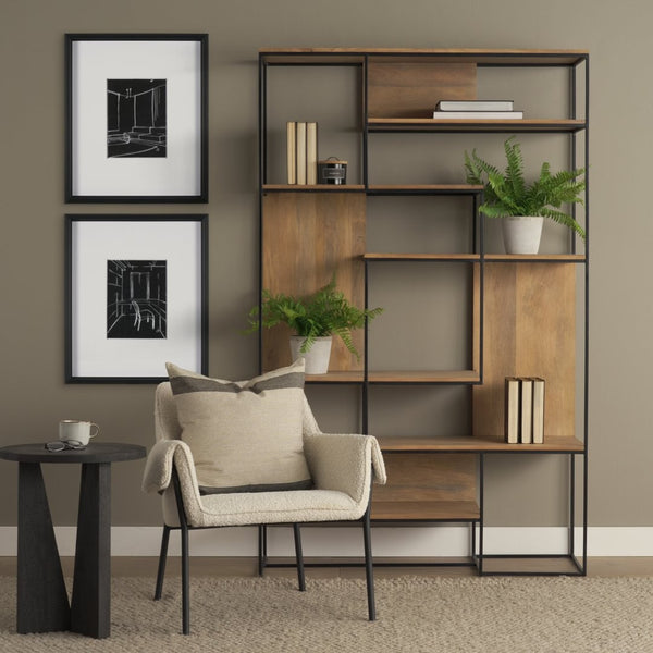 Mercana Morris 6-Shelf Shelving Unit - Modern Wood and Metal Design for Stylish Storage and Display Solutions Brown Wood | Black Metal 69718