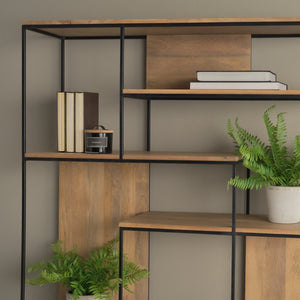 Mercana Morris 6-Shelf Shelving Unit - Modern Wood and Metal Design for Stylish Storage and Display Solutions Brown Wood | Black Metal 69718