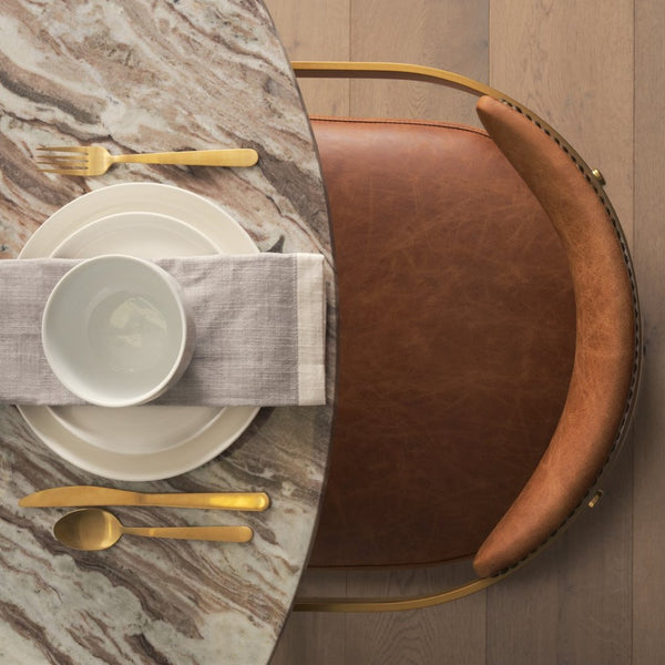 Mercana Allyson Round Pedestal Dining Table with Unique Pink Marble Top and Mango Wood Base for Elegance 71103-AB