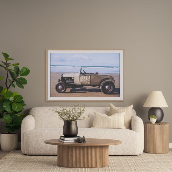 Mercana Terra Elegant Oval Coffee Table with Hydraulic Lift-Top & Fluted Base for Modern Living Rooms Light Brown Wood 69876