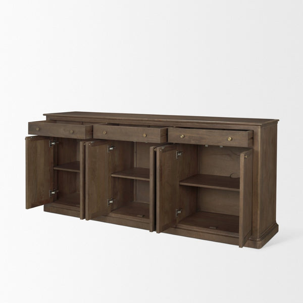 Mercana Baron Solid Mango Wood Sideboard with Elegant Knobs - Modern Farmhouse Style & Ample Storage Options Dark Brown | Antiqued Brass 71116
