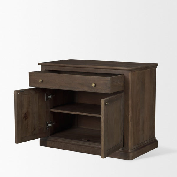 Mercana Baron Solid Mango Wood 2-Door Accent Cabinet with Antique Knobs and Soft-Close Doors for Storage Dark Brown | Antiqued Brass 71120