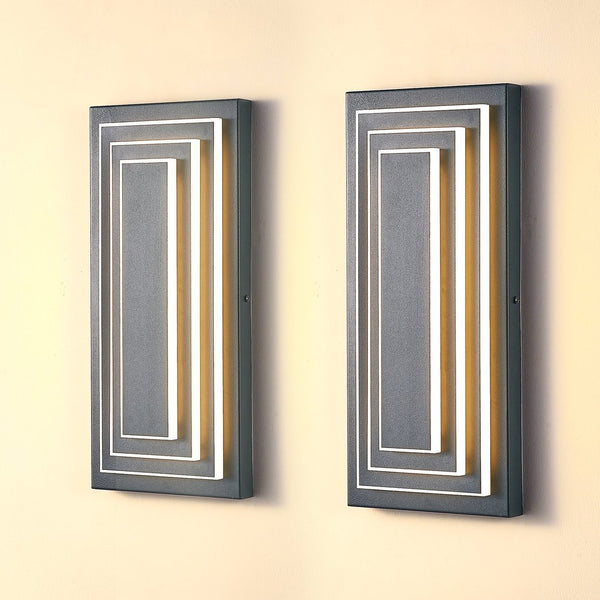 English Elm 3-Tier 15.7 in Outdoor Wall Light Modern Black LED Sconce 3000K Waterproof Metal Exterior Fixture W2312P389972