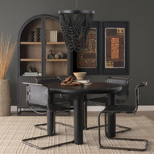 Mercana Pendra Chandelier: Elegant Three-Bulb Design with Wooden Beads for Stylish Lighting in Any Room Black Metal | Black Wood 69661