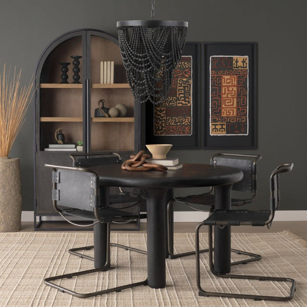 Mercana Pendra Chandelier: Elegant Three-Bulb Design with Wooden Beads for Stylish Lighting in Any Room Black Metal | Black Wood 69661