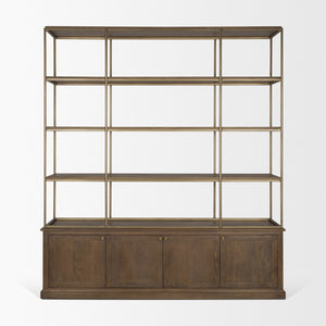 Mercana Baron 4-Door Open Shelving Unit in Solid Mango Wood with Industrial Flair for Modern Spaces Dark Brown | Antiqued Brass | 4 Doors 71114-AB