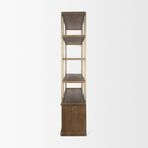 Mercana Baron 4-Door Open Shelving Unit in Solid Mango Wood with Industrial Flair for Modern Spaces Dark Brown | Antiqued Brass | 4 Doors 71114-AB