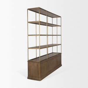 Mercana Baron 4-Door Open Shelving Unit in Solid Mango Wood with Industrial Flair for Modern Spaces Dark Brown | Antiqued Brass | 4 Doors 71114-AB